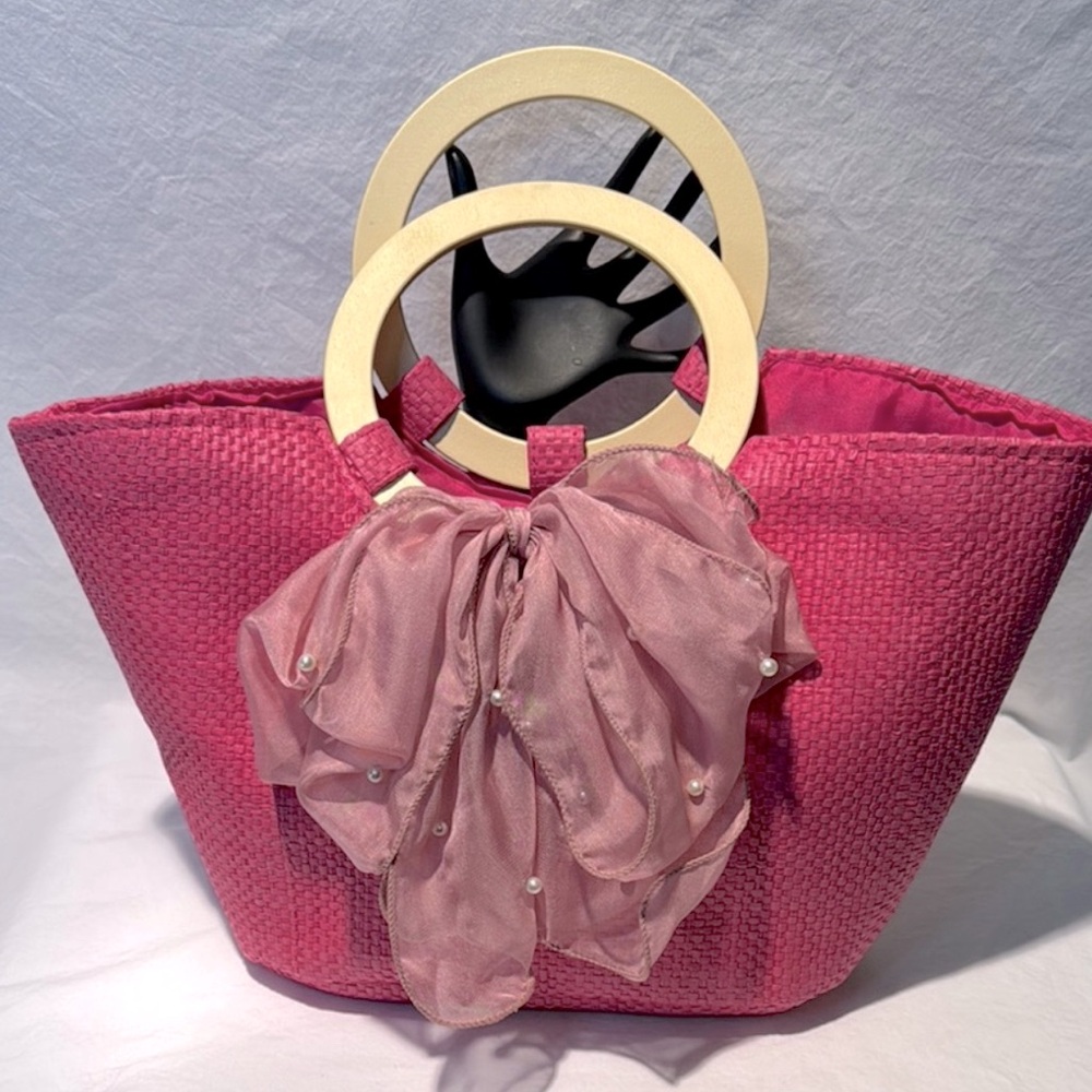 Chic Fuchsia Tote with Scarf Detail